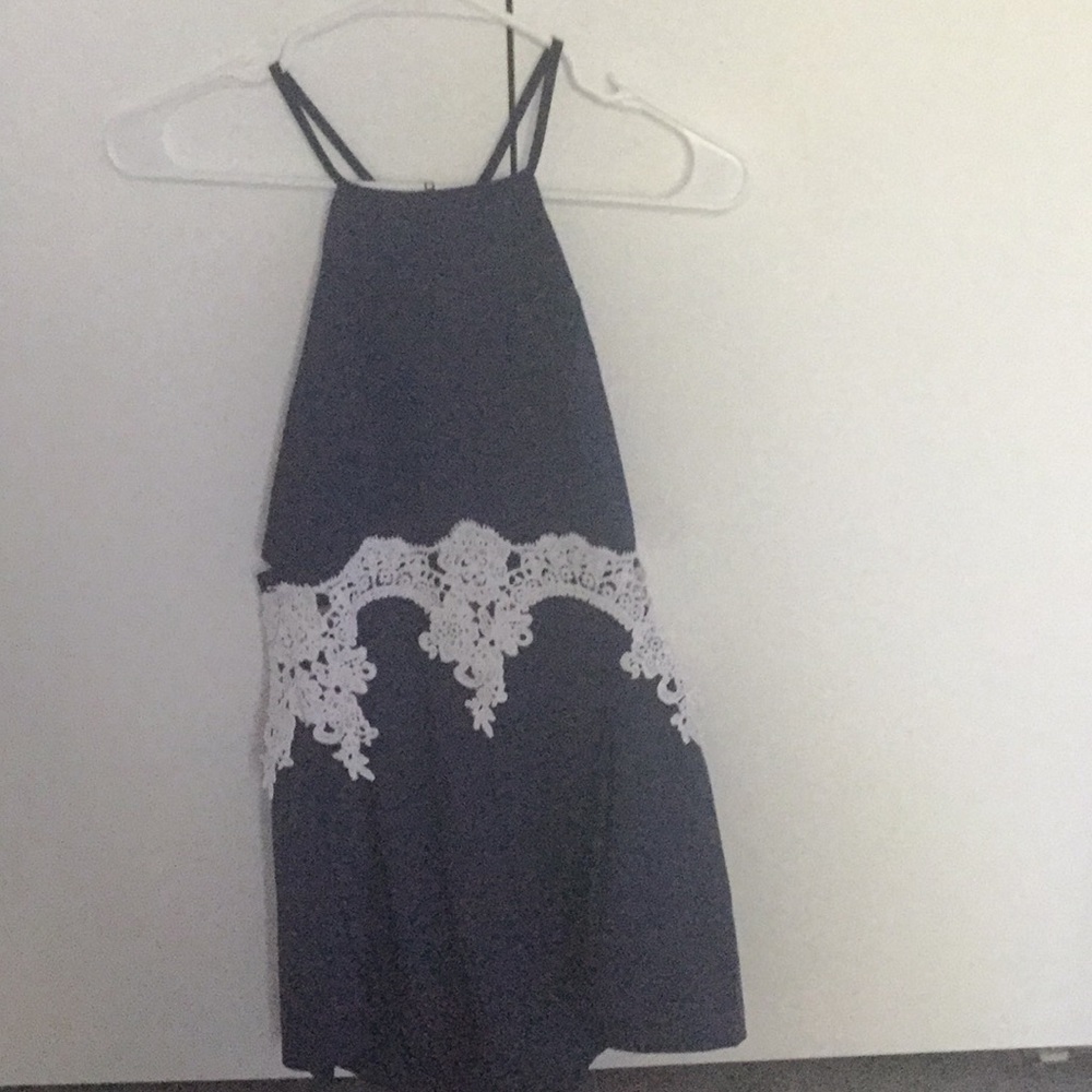 Comfy blue and white lace frilly romper